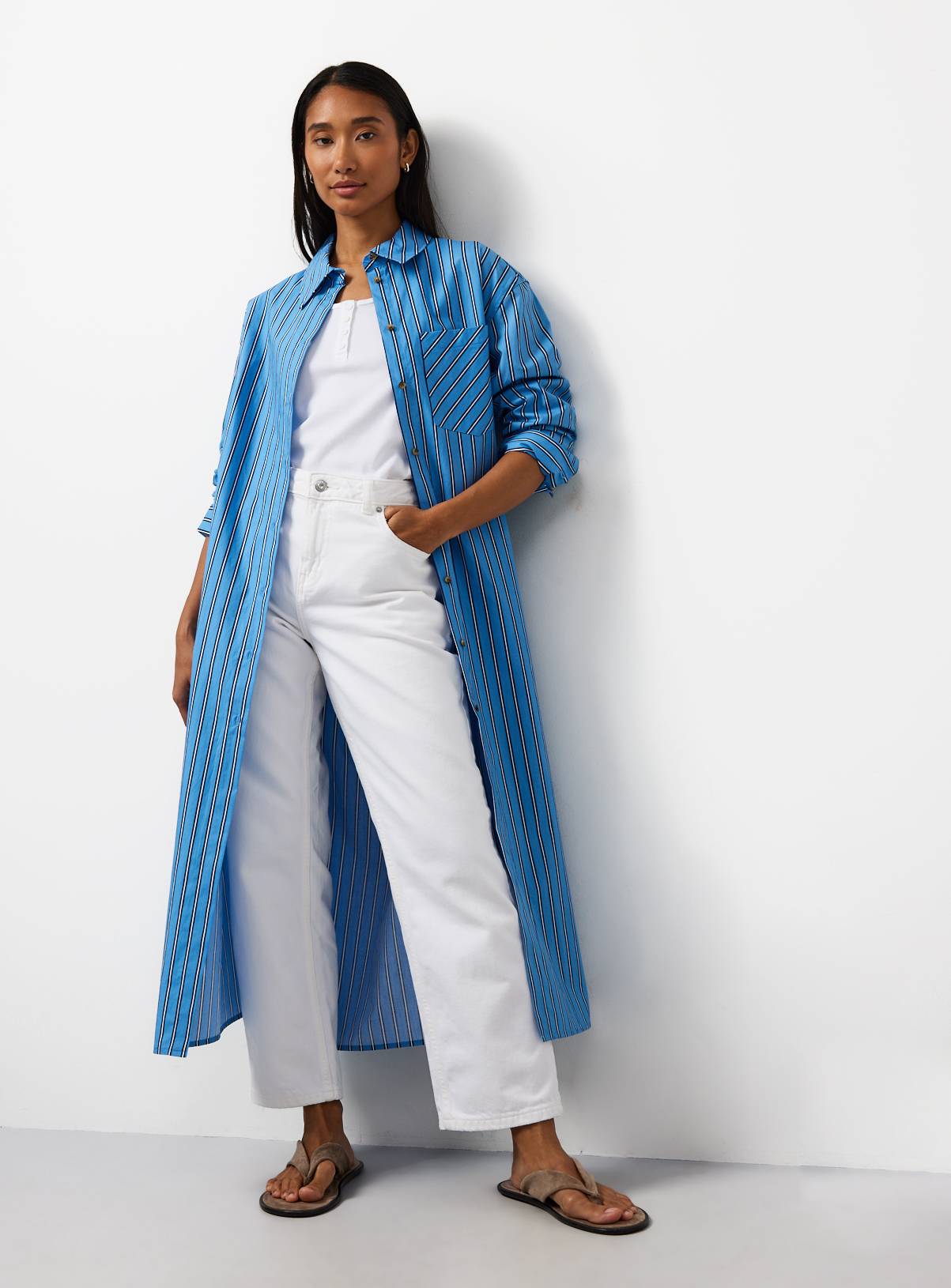 Blue Stripe Poplin Longline Shirt Dress 12 - Image 2